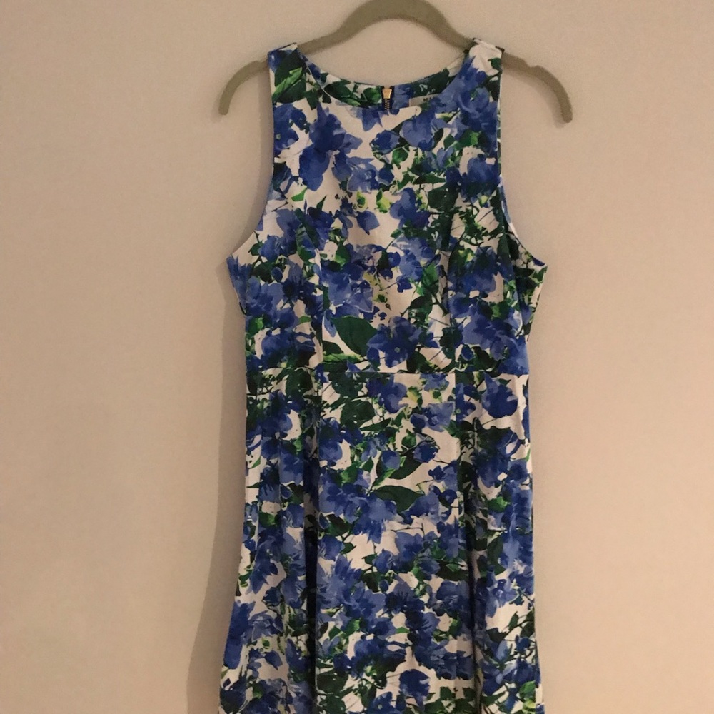 Milky dress sz 8  blue/ green floral fit/flare zip
